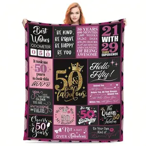 1pc 50th & 60th Birthday Blanket Women - 50 & 60 Year Old Milestone Keepsake With Name/Number, Soft Flannel Fabric, 280gsm All-Season Cozy Throw, Funny & Heartfelt Messages, Washable - Turning 50 60 And Fabulous Her