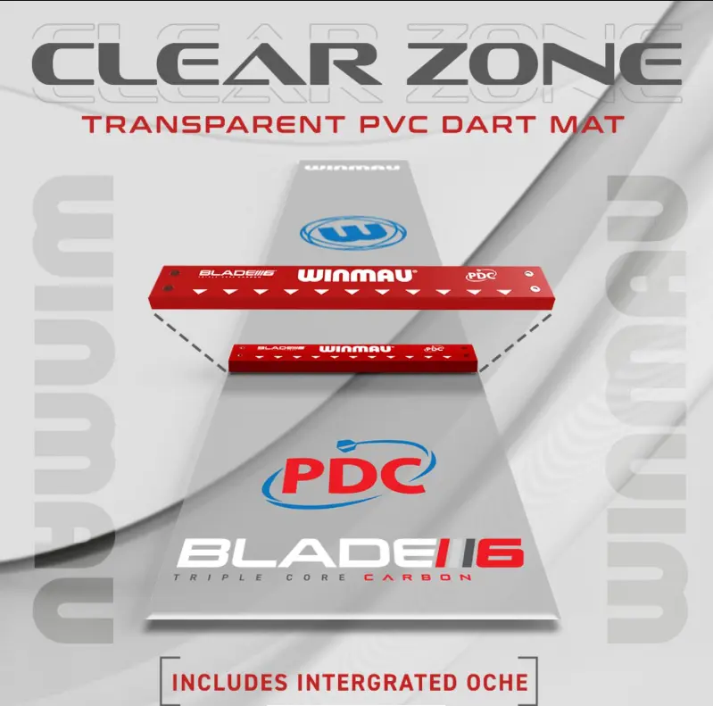 Transparent PVC Dart Mat - Official Size, Integrated Oche, Clearzone Design, Full-Length Floor Protection, Modern Throw Line for Tournament Play, Outdoor Leisure Use
