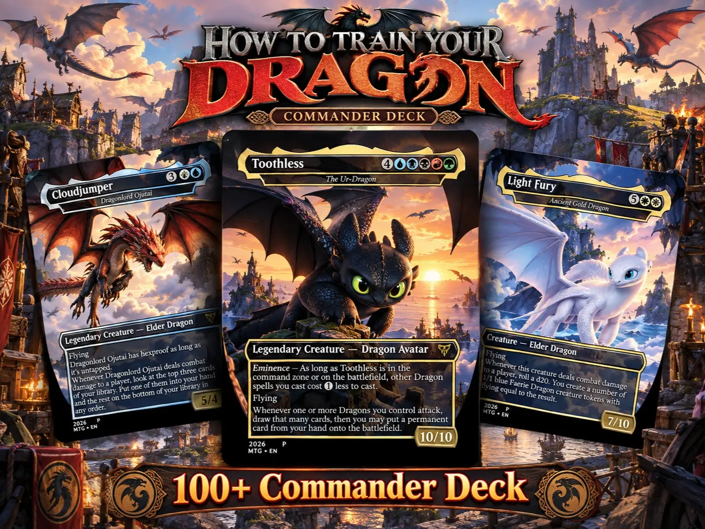 How To Train Your Dragon Commander Deck – 100+ Cards + Tokens | Toothless Dragon Tribal Custom Art EDH Deck  Copy Product Name