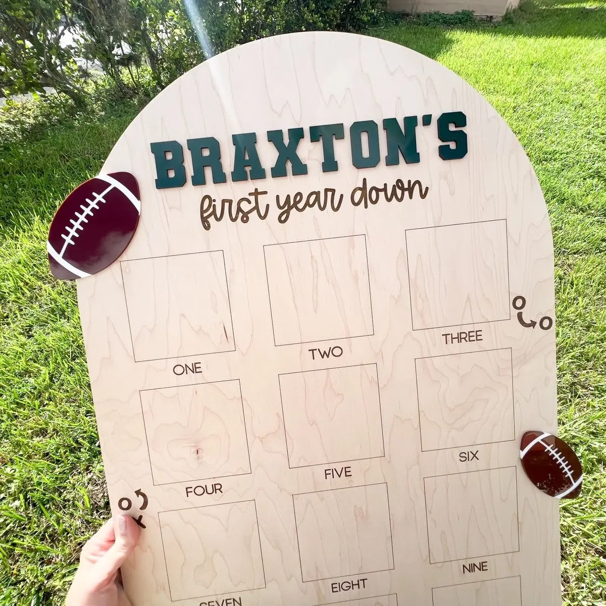 One year down first birthday photo board, football first birthday party decor