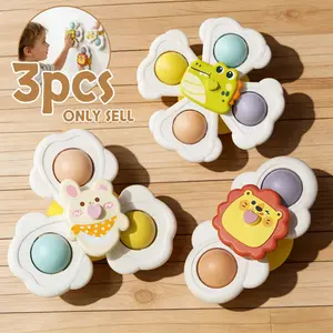 3pcs Bathroom Bathtub Suction Cup Spinner • Suitable for Desktop, Glass, and Tile Walls • Eye-catching Colorful Cartoon Animal Suction Cup Spinner Teaching Supplies