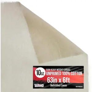 10-Ounce Unprimed Canvas Roll 63" Wide x 6' Long (2 Yards) - 100% Cotton Woven Acid-Free Unstretched Canvas for Painting Murals & DIY Crafts