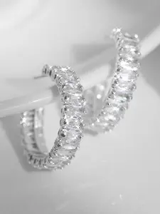 1 Pair Elegant Rhinestone Inlaid Square Hoop Earrings, Party Wedding C-Shaped Ear Cuff, Fashion Accessories for Women, Copper Inlaid Zircon, Fashionable Earrings