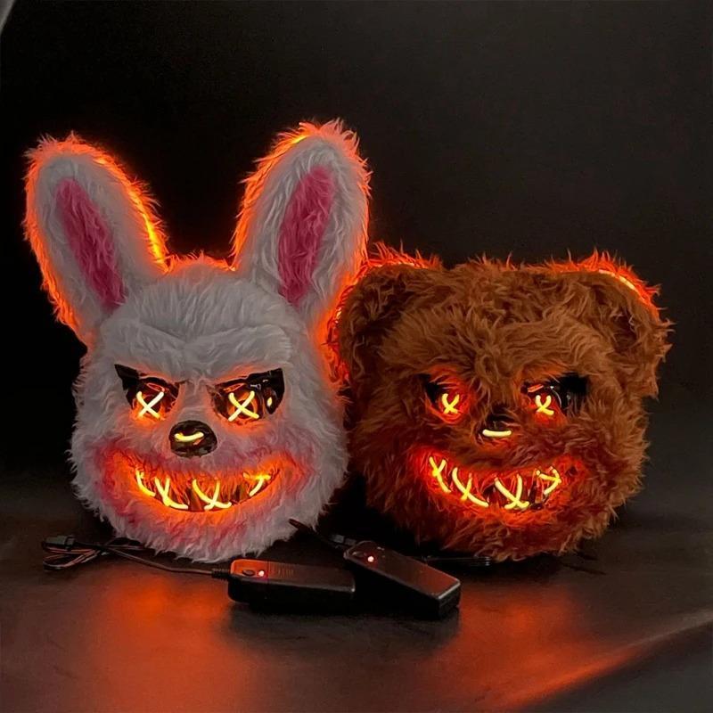 Bunny Mask Masquerade LED Rabbit & Bear Glowing Halloween Party Mask For Carnival Cosplay Props Party without Batteries