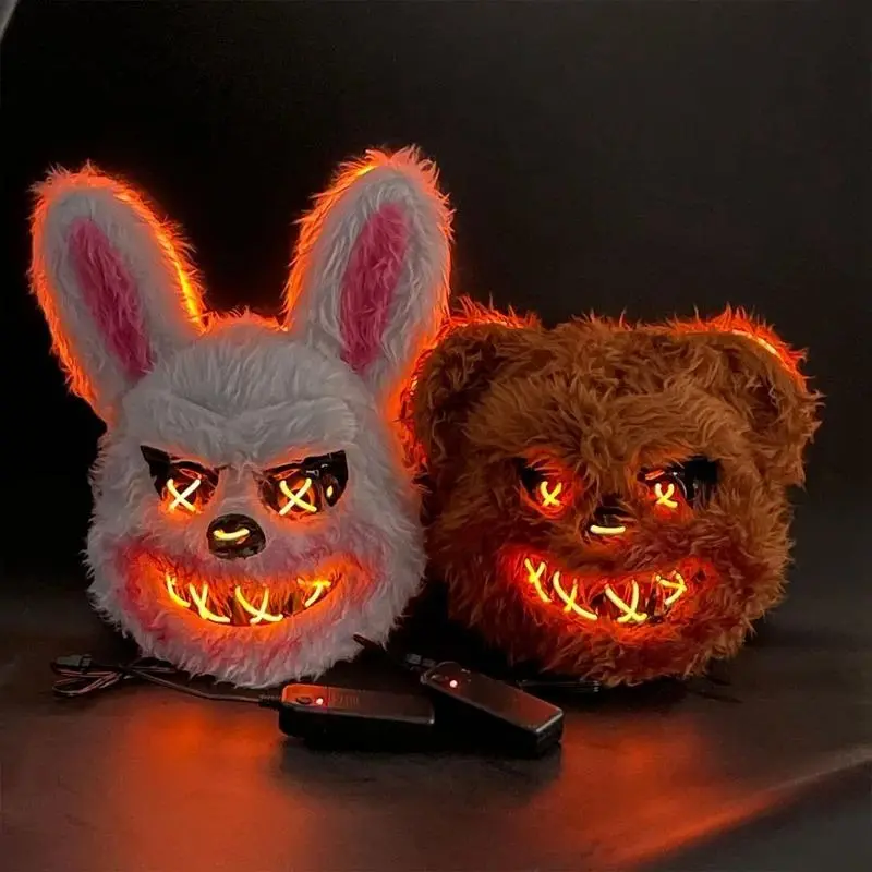Bunny Mask Masquerade LED Rabbit & Bear Glowing Halloween Party Mask For Carnival Cosplay Props Party without Batteries