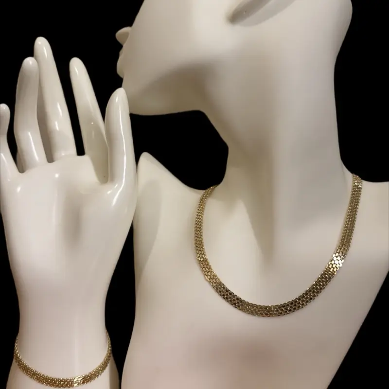 14K Gold Filled Set - Includes Necklace and Bracelet on Mannequin Display for Visual Appeal