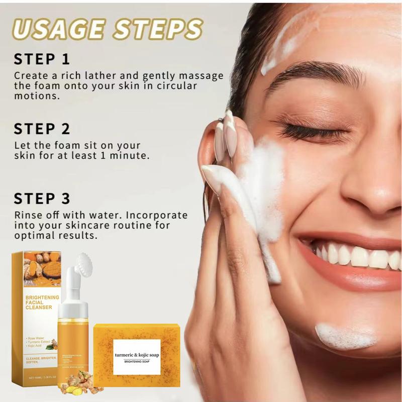 Turmeric Wash two PieceSetTurmericCleansing Mousse, Turmeric SoapFacialCleansing Skincare FacialCleansing CleanserFacial Wash Comfort,Father's Day Gift soap Face Cleaner