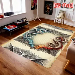 2D fiat dragon and phoenix scroll, flannel area rug, suitable for living room/bedroom/entrance/office/gaming room, cozy home, affordable price, multiple sizes available
