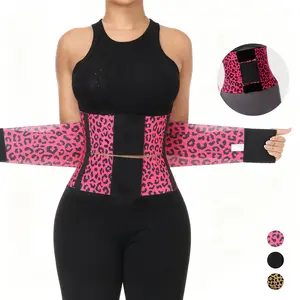 Women's Adjustable Waist Trainer, Magic Tape Belly Cinch Belt, High-Waisted Yoga Fitness Band, Leopard Print, Gym Running