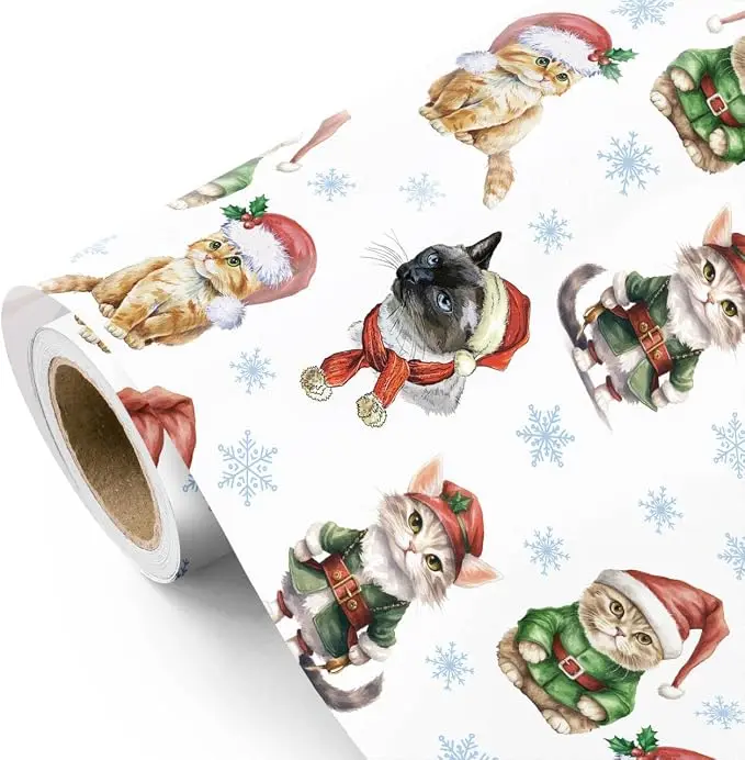 WRAPAHOLIC Christmas Wrapping Paper Vintage Santa, Cute Cat, Unicorn, Gaming, Horse & Holiday Bow Gift Wrap Rolls for Kids,Girls, Boys, Adults Christmas Presents&Paarty Celebration Mini Roll - 17 Inch x 16.5 Feet