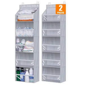 2 Pack Over the Door Organizer, Large Capacity Closet Door Hanging Organizer, Clear Deep Pockets Organizer Storage for Nursery, Bathroom, Bedroom