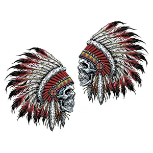 Chieftain Skull Car Sticker - 2pcs Waterproof Reflective Tribal Warrior Style for Bold Drivers 10x12CM Vinyl Decal