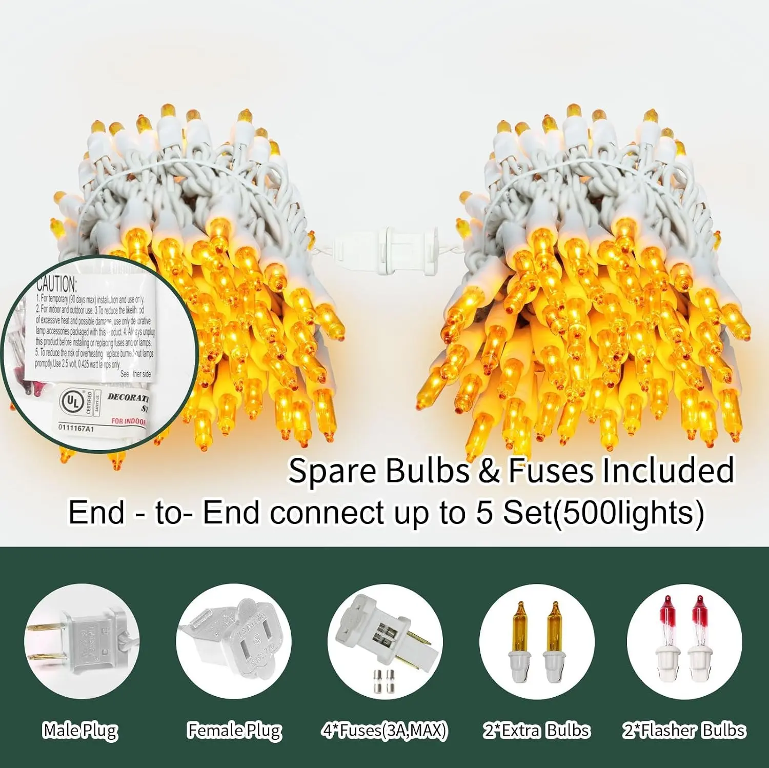 100 Count 19.6 Feet Yellow Incandescent Mini Golden String Lights White Wire for Indoor Christmas Tree Garland Birthday Wedding Party Easter Festival Decoration