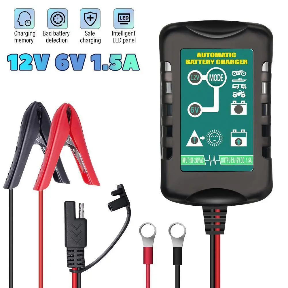 【DealsForYou】6V 12V Car Battery Charger Maintainer Trickle, 1.5A Smart Fully Automatic Battery Charger Maintainer,Float Charger for auto car Motorcycle Lawn Mower Boat Snowmobile Charger for Car, Lawn Mower, Motorcycle, Boat, Marine