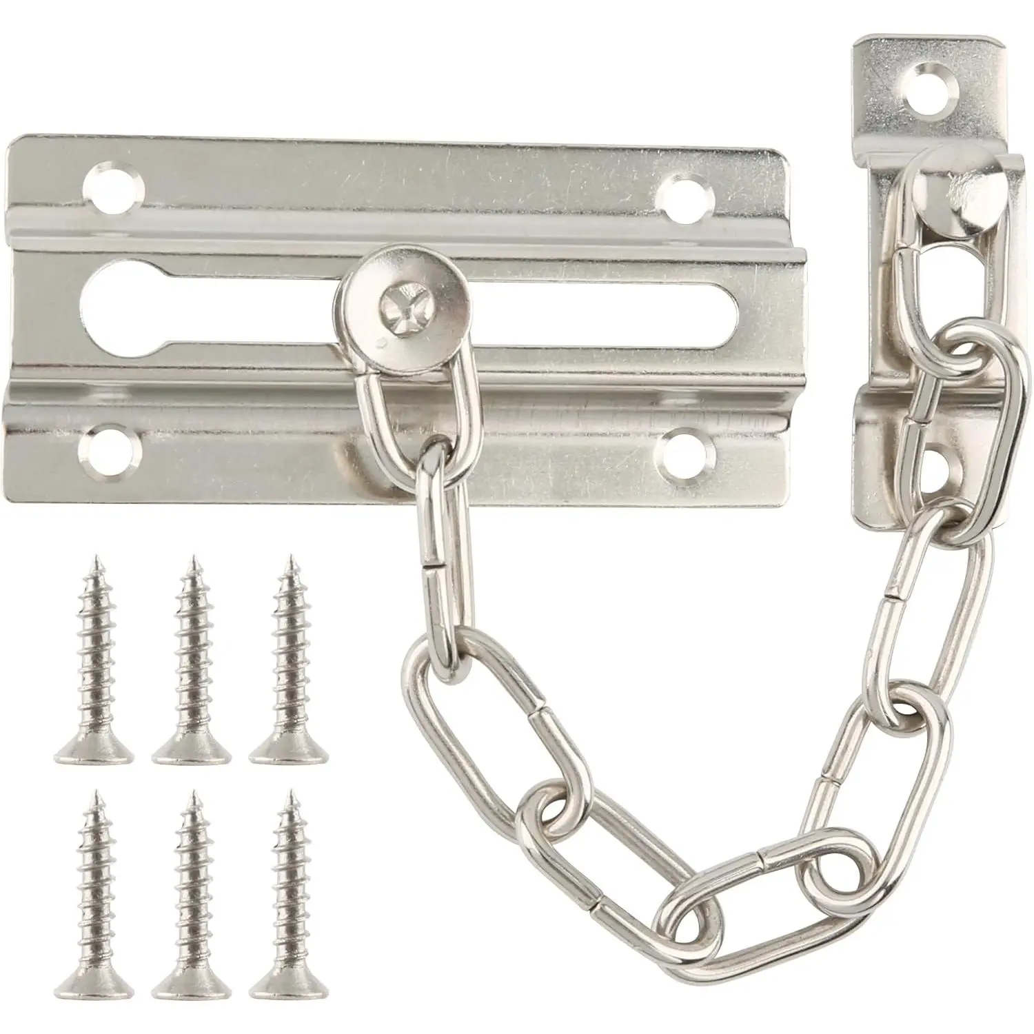 Inside Door Chain Lock, Sturdy Premium Thickened Home Reinforcement for Privacy & Security, Includes 6 Screws for Inside Doors, Six Screws
