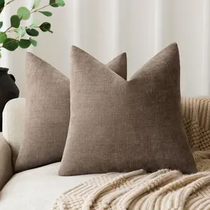 Pack of 2 Soft Textured Throw Decorative Pillow Covers Square Accent Solid Cushion Cover Cozy Farmhouse Pillow Case with Zipper for Couch Sofa Bedroom Living Room 20x20 Inch, Taupe