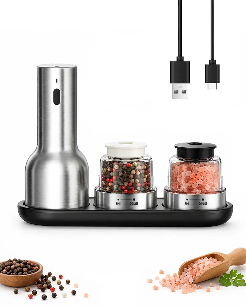 ODIFORGO Rechargeable Electric Spice Grinder (Adjustable Coarseness) – 2026 New Stainless Steel Pepper & Sea Salt Grinder with Dual Chambers; Suitable for Kitchen, BBQ, Camping, and Gifting