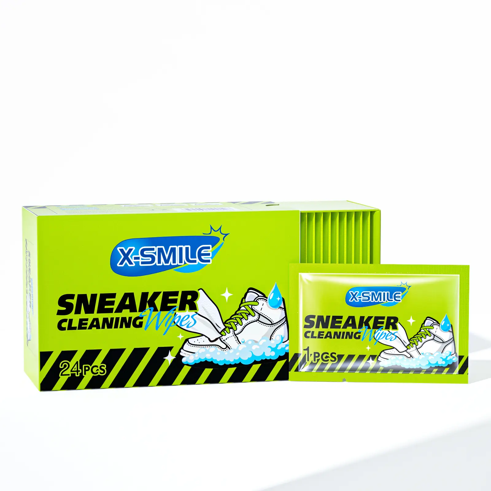 X-SMILE Sports Shoe Wipes Individual Packets - Essential for Traveling, Cleans Sneakers & White Shoes, Non-Woven Fabric Disposable Wet Towels with Edge Stain Removal