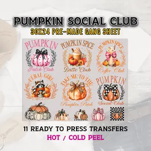 Pumpkin Gang Sheet, Fall DTF Transfers, Autumn DTF Transfer Ready For Press, Pumpkin Social Club Premade Gang Sheet, Heat Transfer