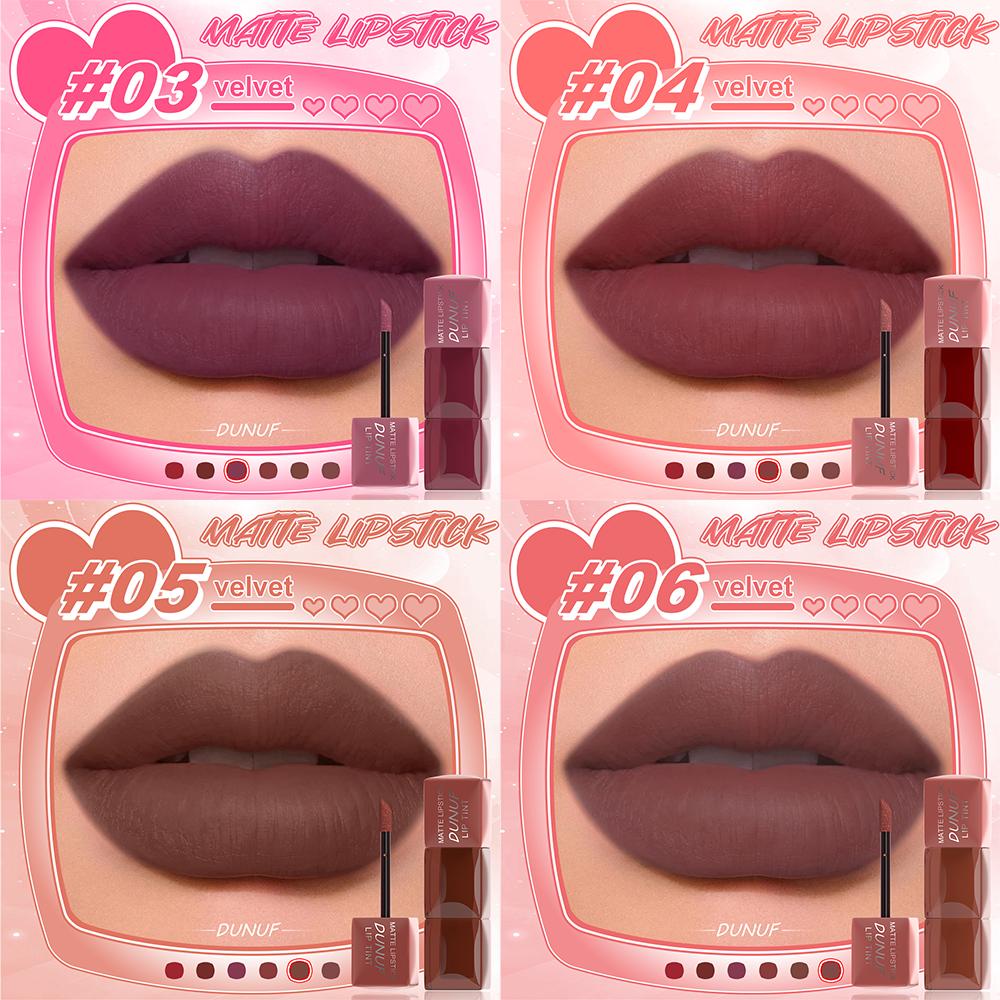 DUNUF modest mauve 6 PCS Matte Velvet Lip Tint Set - Viral Transfer-Proof Long-Lasting Lip Stain Kit, High Pigment Red, Brown & Nude Shades for All Skin Tones, TikTok Must-Have Makeup holiday