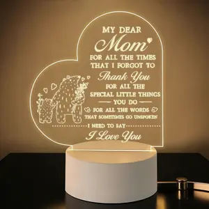 My Dear Mom Heart 2D Acrylic LED Night Light, Warm White USB Bedside Lamp, Mother's Day Birthday Gift for Mom, Bedroom Home Decor