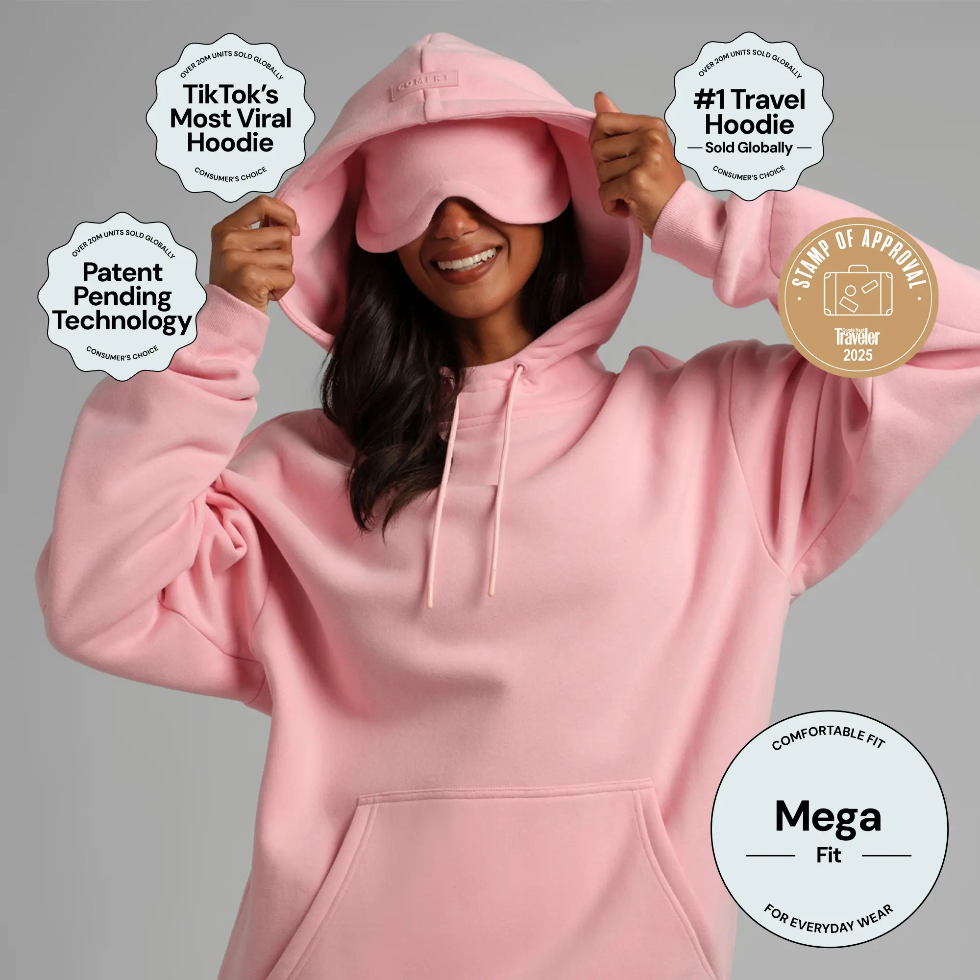 Comfrt | Airplane Mode Travel Hoodie - Mega | Generous Mega Fit Viral Sleep & Airport Hoodie With Eye Mask