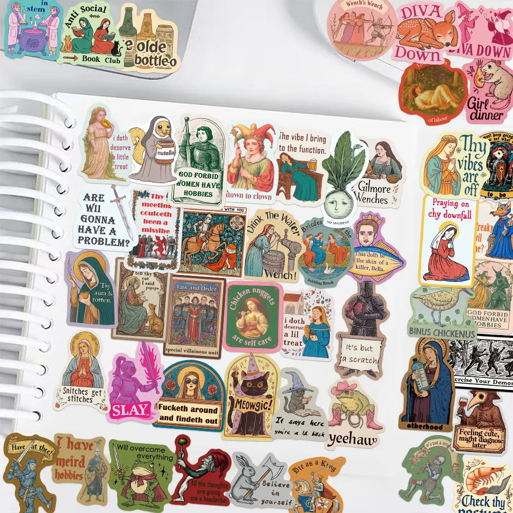 50pcs Medieval Series Stickers, Decal, Office Supplies and Notebook Accessories, Suitable for Scrapbooks, Diaries, Laptops, Water Bottles, Cars, Etc., Featuring Designs Based on Beliefs.