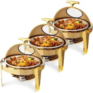 ROVSUN 6 QT 3 Pack Round Chafing Dish Buffet Set – Roll Top Design