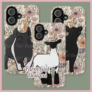 Farm Girl Designs Livestock Pastel Wildflower Tough Phone Cases Suitable for iPhone 17-11 Pro Max/Plus and  Samsung Galaxy S23-25 Waterproof Durable TPU Polycarbonate Impact Resistant Wireless Charging