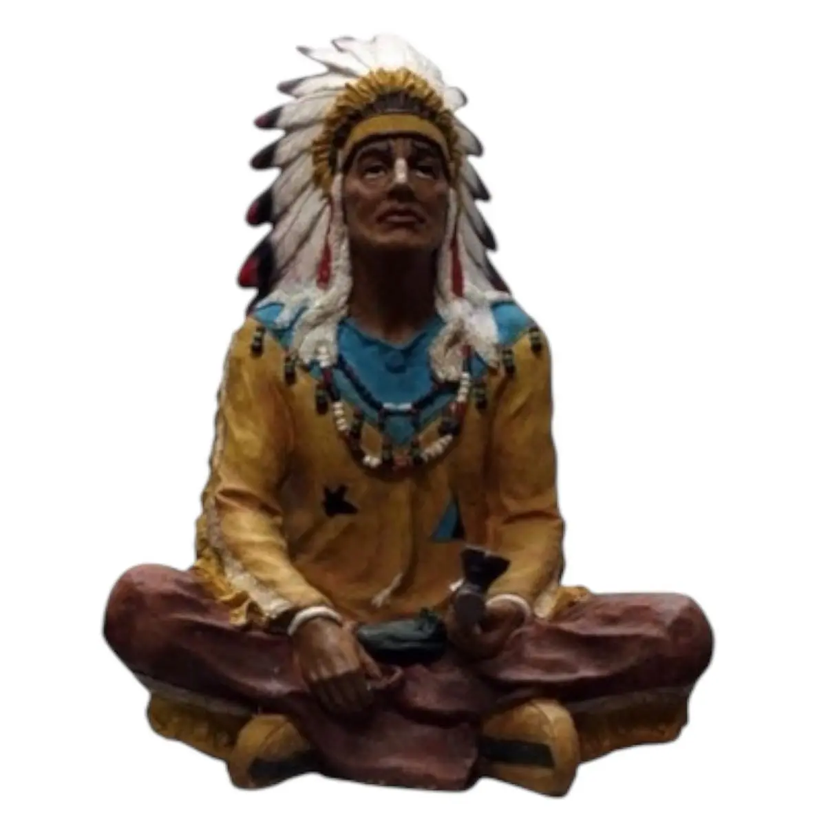 Native American Warrior Statue, 18in Large Size Resin Figurine with Feather Headdress and Pipe, Detailed Craft Religious Decoration for Home Decor