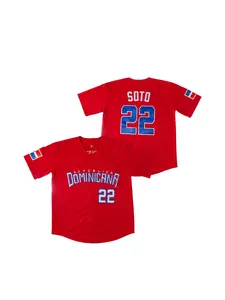 Men's Baseball Shirt, New York #22 Soto Fan Edition, Dominican, Embroidered Stitched, Sporty Loose-Fit Short Sleeve Blouse