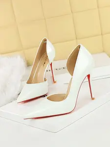 Stylish Women's High Heel Shoes, European Style Patent Leather, Hollow Side Design, Slimming Look for Parties and Events