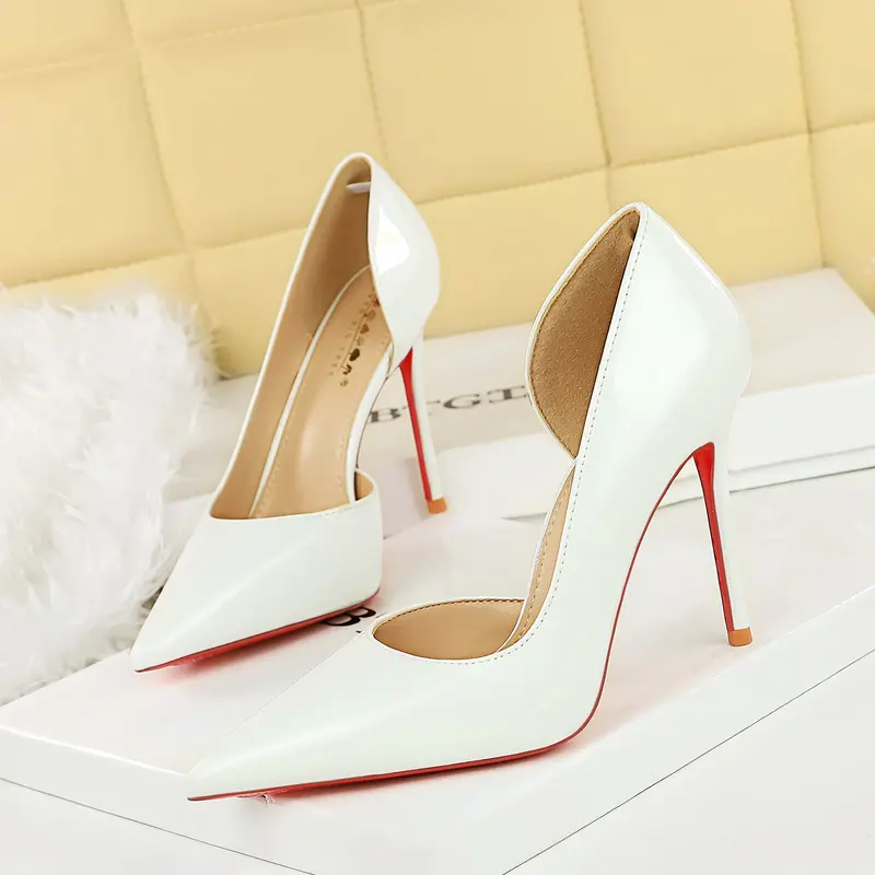Stylish Women's High Heeled Shoes, Slingback Stiletto Heels, Minimalist Slingback Pumps, European Style Patent Leather, Elegant Party Shoes Hollow Side Design, Classy Fashion Slimming Look, Exquisite Heels for Parties and Events, Elegant Footwear