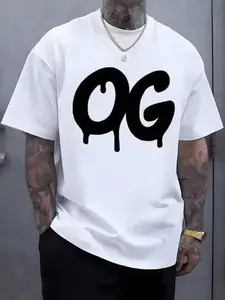 【100% cotton】[Graphic T-shirt]Men’s Plus Size OG Drip Graphic T-Shirt, 100% Cotton White Tee 180G Heavyweight Short Sleeve, Oversized Casual Streetwear Shirt, Big and Tall Loose Fit Summer T-Shirt, Trendy Urban Fashion Tee for Men