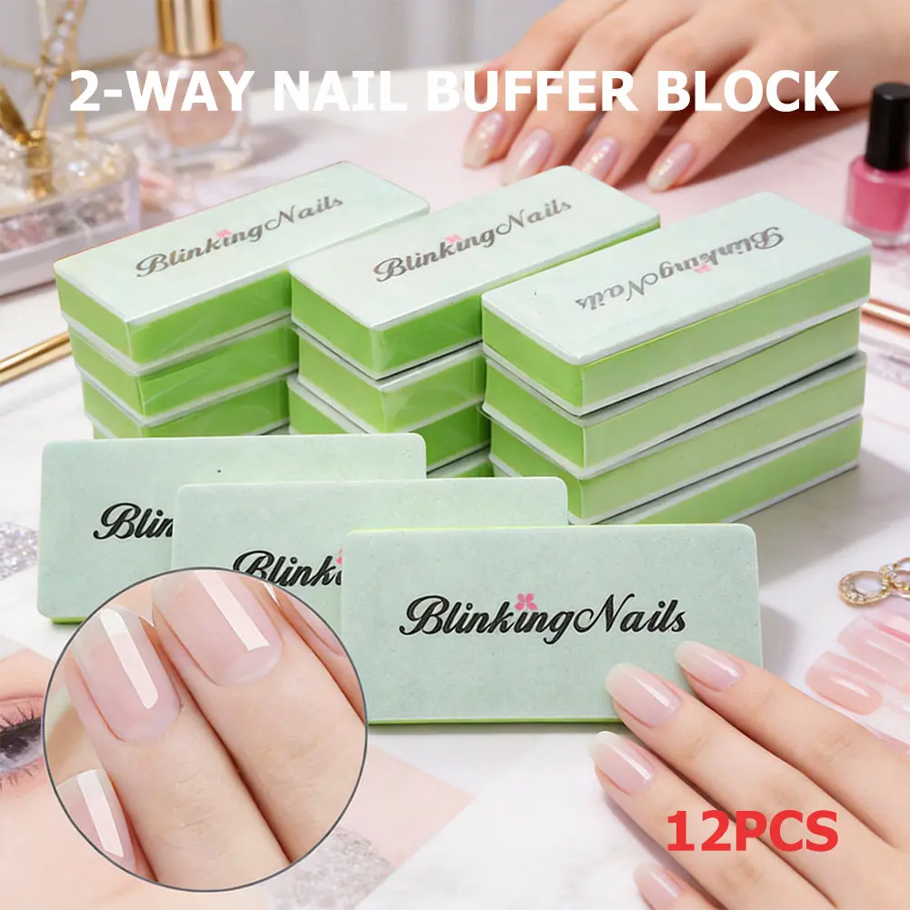 BlinkingNails 2-Way Shiny Buffer Nail File with Double Sides Professional Nail Polishing Block 1000/4000 Grit Shiner Manicure Nail Art Tools for Natural Nails Pack of 12pcs Cutics