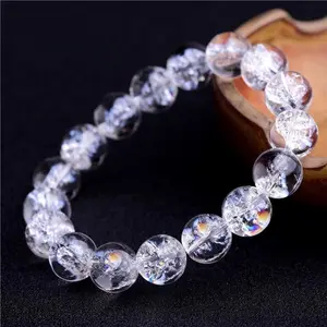LOVSKAYA Cracked Clear Quartz Natural Beaded Bracelet - Unisex Fit, Clarity & Energy Boost, Healing Crystal Bracelet