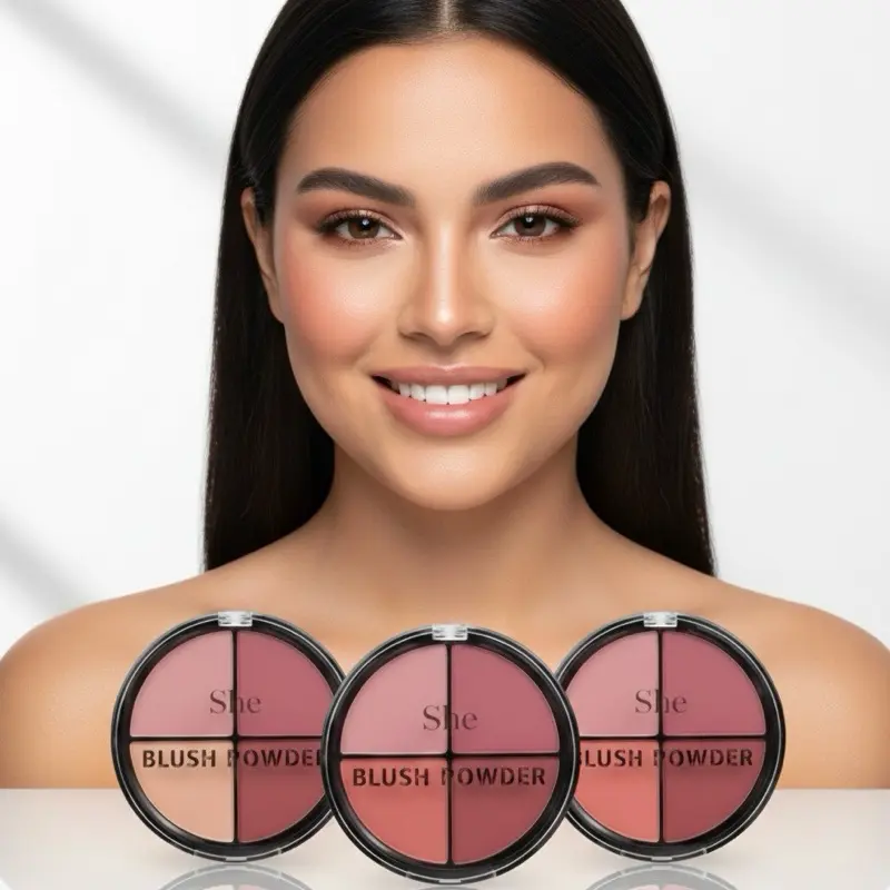 She Blush Powder Palette - 3 Pack with 4 Shades Each for Natural Glow and Radiant Cheeks
