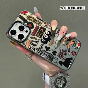TPU Case for iPhone 17 16 E Pro Max 15 Plus 14 13 12 11 XR XS Retro Rockabilly Stickerbomb Aesthetic, Trendy, Pattern Phone Cover  case
