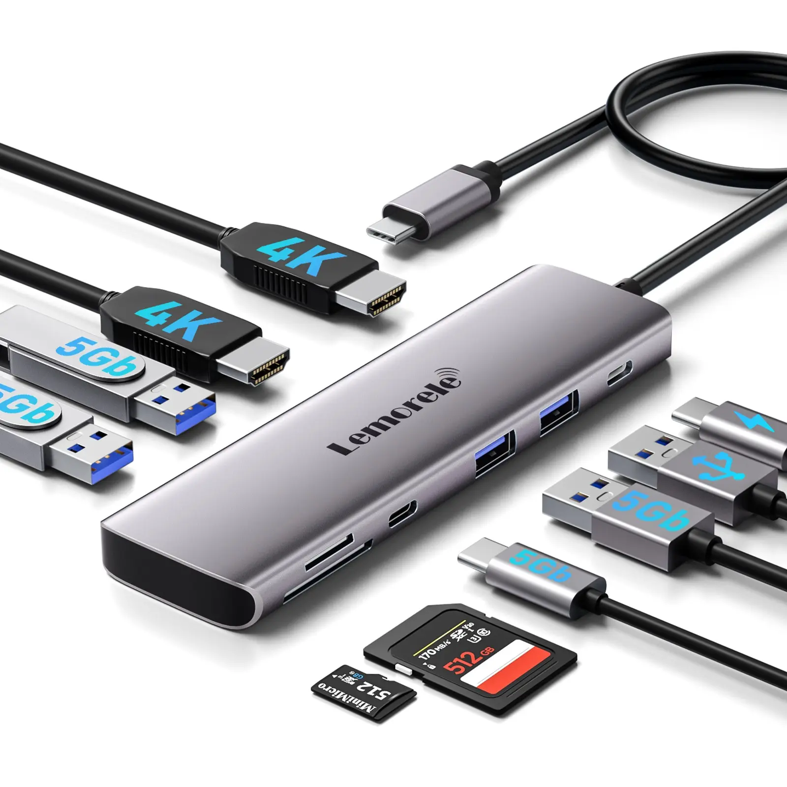 Lemorele Tc91 USB-C 10-In-1 Docking Station, Dual HDMI Transmitter 4K@30hz, USB C To Hdmi, USB-A/c Ports, Ideal for Meetings, Teaching, Office Use, USB Port Adapters, USB C Hub, USB Hubs