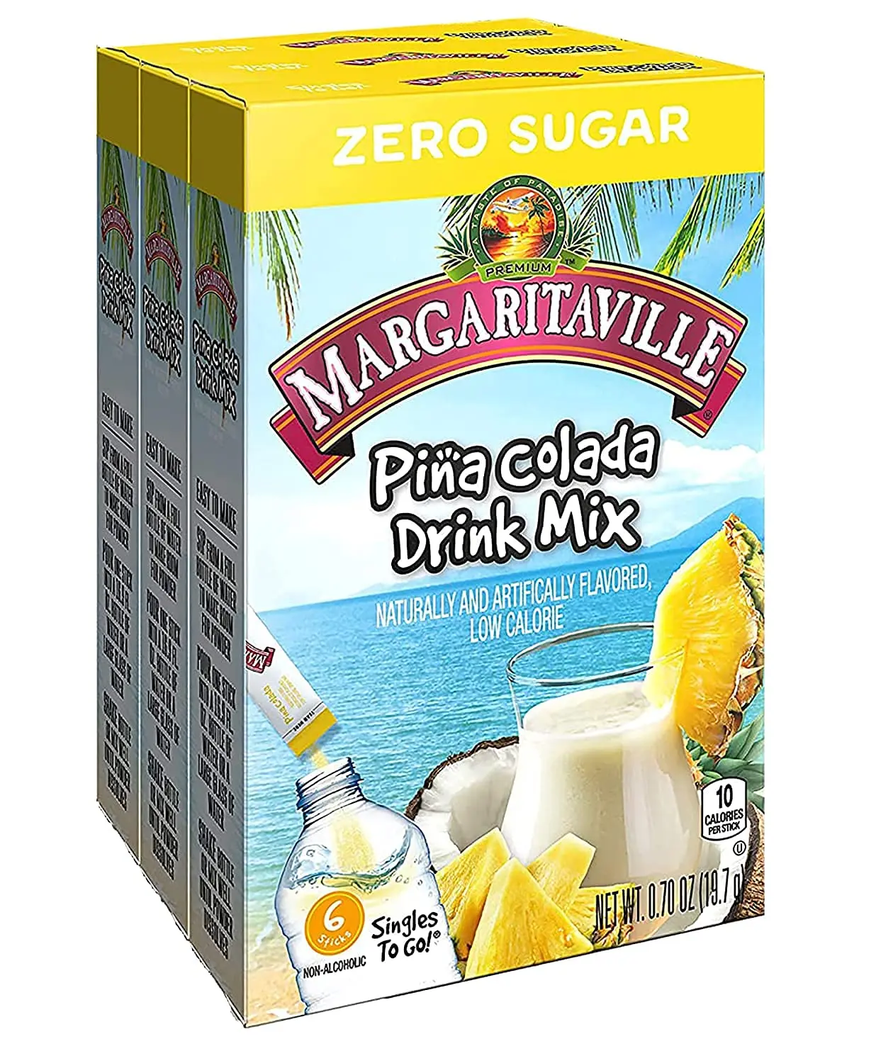 Margaritaville Singles To Go Drink Mix Powder Sticks, Non-Alcoholic Tropical Pina Colada Flavor, Convenient On-the-Go Hydration Mix