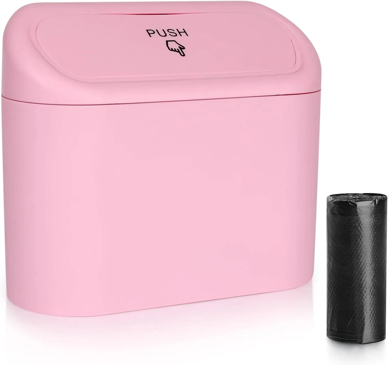 Car Trash Can with Lid, Vehicle Trash Bin Car Dustbin Garbage Organizer Holder with One Roll Trash Bag, Portable Hanging Mini Leakproof Cars Storage Bag Container for Auto, SUV, Office (Pink)