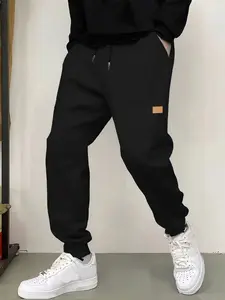 Men's casual jogging pants, Athleisure Style, elastic drawstring waist and ankle fold design, simple leather label knitted sports pants, ankle binding pants, fitness pants, suitable for hiking, gym, running