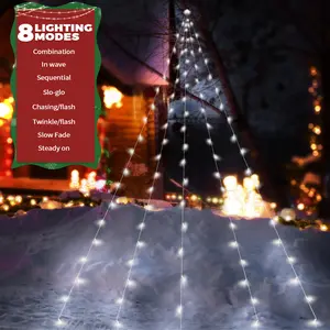 Large Size 16.5FT Solar Waterfall String Lights Outdoor, 8 Modes Solar Christmas Tree Lights, Outdoor Hook Solar Christmas Lights Decoration for Eave