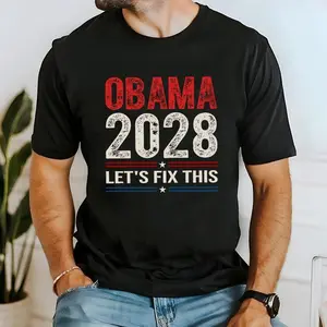 Campaign - ready Statement Tee: Gear Up for a Potential Future with the "Obama 2028 - Let's Fix This" Motif 14JUN25TT13