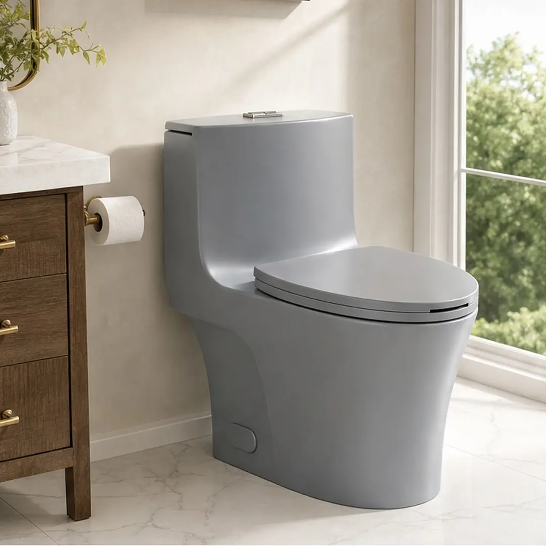 ARCH Light Grey Ceramic One-Piece Elongated Toilet with Soft Closing Seat, Dual Flush 1.1/1.6 GPF, Tornado Siphonic Flush, ADA Comfort Height 17", S-Trap 12" Rough-In, WaterSense High Efficiency Toilet for Bathroom, LIGHT GREY Color Options