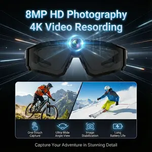 New Ai Smart Glasses with Camera, Anti-Shake Function, Ideal for Cycling Videos and Sports Photos, Equipped with Microphone and Windproof Design