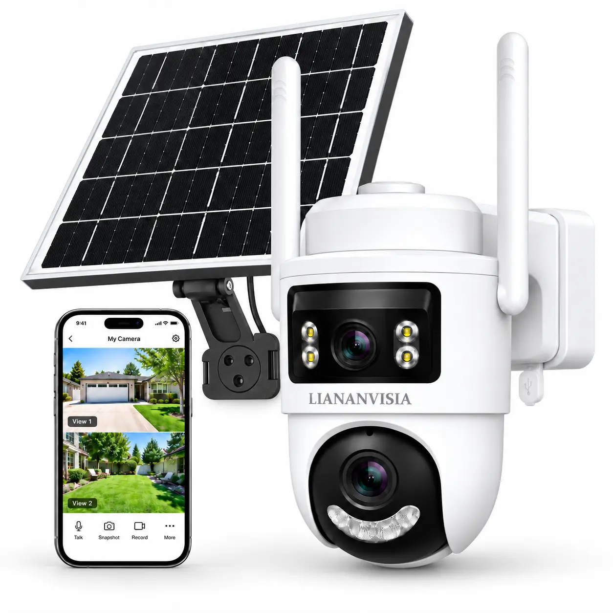 LIANANVISIA 4G LTE Cellular Solar Security Camera - No WiFi Needed, Built-in SIM, 7-Day Free Trial (Paid Data Plan Required After), Dual-Lens Dual-View, 2K, AI Auto Tracking, Color Night Vision, 2-Way Audio, Outdoor CCTV