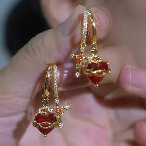 LisiZen New Heart-shaped Rose Cross Multi-pendant Earrings with Love Zircon Sacred Heart Design DZEH5601