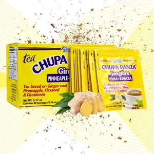 New Improved Te Chupa Panza  (Ginger + Pineapple) - Herbal Tea with Ginger Root, Pineapple, Flaxseed & Cinnamon (30 Tea Bags, 0.10 oz Each) Beverage
