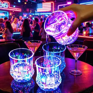 Light Up LED Tumbler 4 Pack - Water Activated Glowing Plastic Cups, Auto Sensor Color Changing Drinkware for Father’s Day Gifts, Bar Party & Game Night